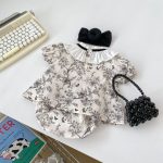 【66-90cm】セットアップ ブラック フラワー 半袖 トップス&パンツ - 画像 (8)