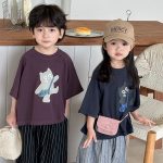 【80-140cm】半袖Tシャツ ねこ柄プリント ビッグシルエット - 画像 (4)