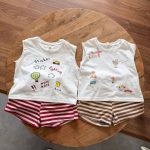 【80-150cm】セットアップ ノースリーブ トップス＆ボーダー パンツ - 画像 (12)