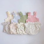 【73-100cm】セット リボン キャミソール＆花柄ふんわりスカートパンツ