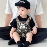 【73-100cm】セットアップ オシャレ ヒョウ柄 Tシャツ&サロペット