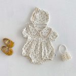 【66-90cm】ロンパース＆帽子 フラワー柄 可愛い ベビー服 - 画像 (5)