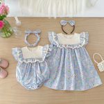 【66-140cm】ロンパースorワンピース ブルー 花柄 姉妹服 - 画像 (10)