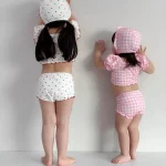 【73-100cm】水着 ベビー ボンネット付き ドット or チェック - 画像 (8)