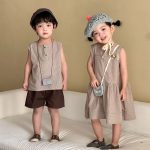 【80-150cm】セットアップorワンピース ブラウン ストライプ - 画像 (3)