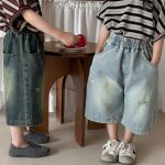 【80-140cm】デニムパンツ 七分丈 ヴィンテージ加工 ダメージ - 画像 (3)