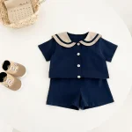 【80-130cm】セットアップ ベビー セーラー風  ナチュラル - 画像 (7)