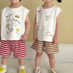 【80-150cm】セットアップ ノースリーブ トップス＆ボーダー パンツ - 画像 (16)