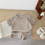 【66-100cm】セットアップ ベビー ノーカラーワッフル シンプル - 画像 (9)
