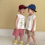 【80-150cm】セットアップ ノースリーブ トップス＆ボーダー パンツ - 画像 (11)