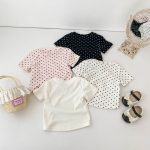 【73-130cm】Tシャツ ドット柄 リボン付き 合わせやすい - 画像 (3)