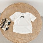 【73-130cm】Tシャツ ドット柄 リボン付き 合わせやすい - 画像 (7)