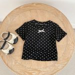 【73-130cm】Tシャツ ドット柄 リボン付き 合わせやすい - 画像 (10)