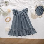 【73-130cm】ワンピース ウォッシュド デニム フリル
