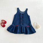 【80-120cm】ワンピース ベビー リボン付き ノースリープ