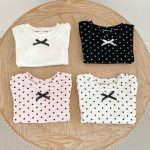 【73-130cm】Tシャツ ドット柄 リボン付き 合わせやすい - 画像 (6)