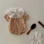 【66-90cm】ロンパース ベビー チェック フラワーラッフルカラー - 画像 (7)
