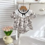 【66-90cm】セットアップ ブラック フラワー 半袖 トップス&パンツ - 画像 (5)