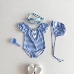 【73-120cm】水着 ハート チェック ロンパース+帽子 - 画像 (7)