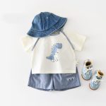 【73-110cm】セットアップ 男の子 ブルー恐竜 シャツ&パンツ - 画像 (2)