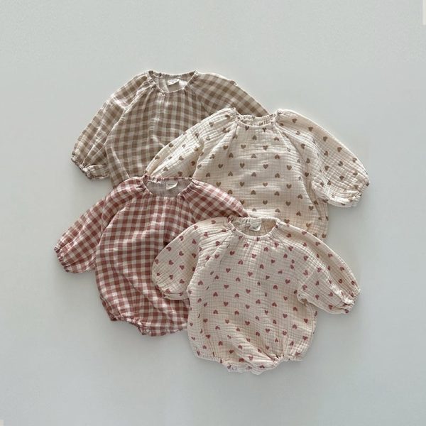 【66-90cm】ロンパース チェックorハートorドット