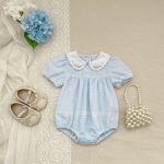 【66-130cm】ロンパースorワンピース ブルーフラワー刺繡 姉妹服 - 画像 (10)
