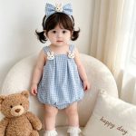 【66-90cm】ロンパース ウサギ チェック ベビー服 - 画像 (2)