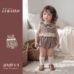 【66-90cm】ロンパース ブラウン チェック フリル - 画像 (2)