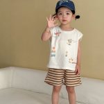 【80-150cm】セットアップ ノースリーブ トップス＆ボーダー パンツ - 画像 (5)