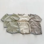 【66-100cm】セットアップ ベビー ノーカラーワッフル シンプル