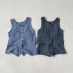 【73-100cm】セットアップ ベビー デニム 無地 通園・お出かけに