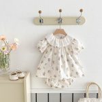 【66-90cm】ロンパース ベビー フラワー ブラウス＆ブルマ