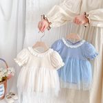 【66-90cm】ロンパース ベビー ワンピース風 無地 ファッション