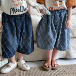 【80-140cm】パンツ 菱形 キルティング デニム ハーフパンツ - 画像 (14)