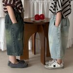 【80-140cm】デニムパンツ 七分丈 ヴィンテージ加工 ダメージ - 画像 (4)