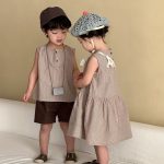【80-150cm】セットアップorワンピース ブラウン ストライプ - 画像 (15)