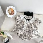 【66-90cm】セットアップ ブラック フラワー 半袖 トップス&パンツ - 画像 (4)