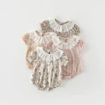 【66-90cm】ロンパース ベビー 半袖 レース襟 花柄 - 画像 (2)