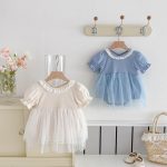 【66-90cm】ロンパース ベビー ワンピース風 無地 ファッション - 画像 (3)