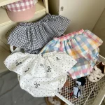 【66-90cm】パンツ ベビー チェック リボン 韓国風 かぼちゃんパンツ - 画像 (4)