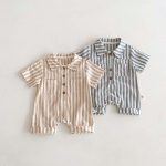 【66-90cm】ロンパース ストライプ 半袖 ベビー服