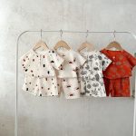 【73-120cm】セットアップ 北欧風 ワッフル 半袖 - 画像 (2)