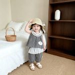【73-120cm】トップスorパンツ チェック レース ノースリーブ - 画像 (2)
