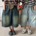 【80-140cm】デニムパンツ 七分丈 ヴィンテージ加工 ダメージ - 画像 (17)