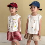 【80-150cm】セットアップ ノースリーブ トップス＆ボーダー パンツ - 画像 (3)
