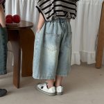 【80-140cm】デニムパンツ 七分丈 ヴィンテージ加工 ダメージ - 画像 (10)
