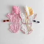 【73-100cm】水着 ベビー ボンネット付き ドット or チェック - 画像 (5)