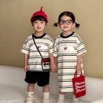 【80-150cm】セットアップorワンピース ペット柄 ボーダー