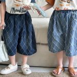 【80-140cm】パンツ 菱形 キルティング デニム ハーフパンツ - 画像 (10)