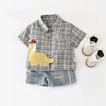 【73-120cm】Tシャツ 恐竜 チェック 男の子 トップス